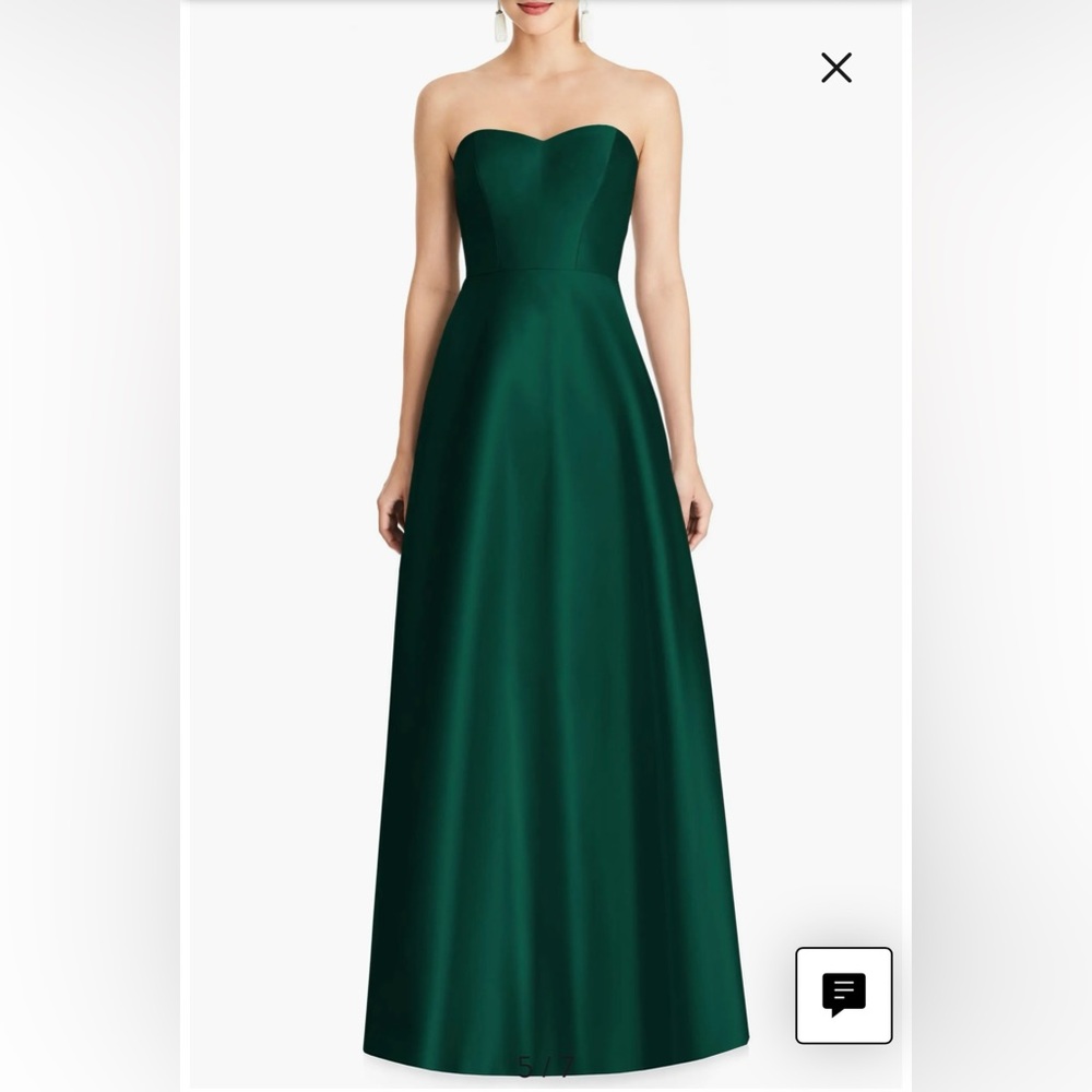 Alfred Sung Strapless Satin A-Line Gown Hunter Green Size 8 NWT
